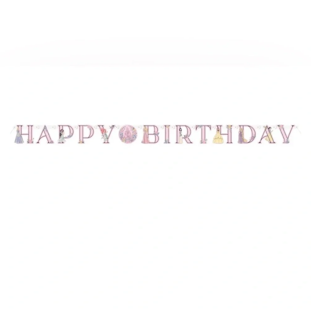 Disney Princess Happy Birthday Banner - Pink and Gold